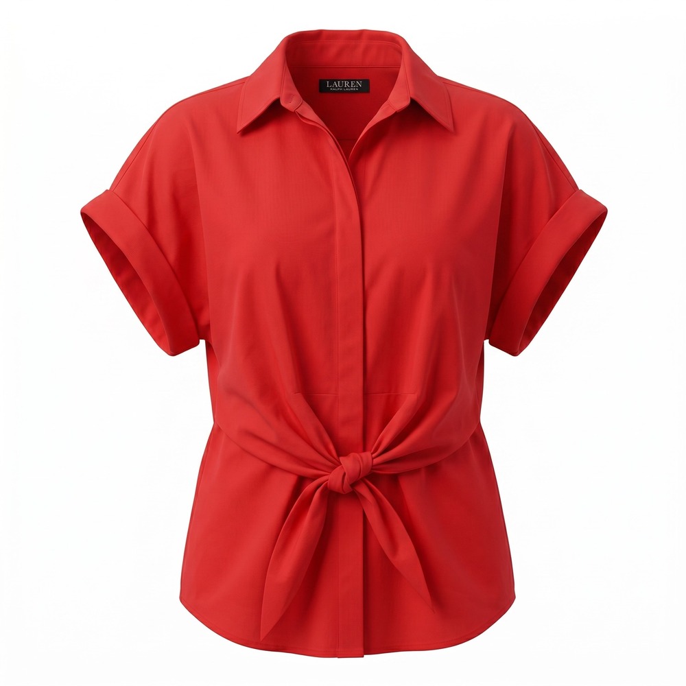 Lauren Ralph Lauren Tie Front Shirt XL Red Short Sleeve Preppy Officecore Top